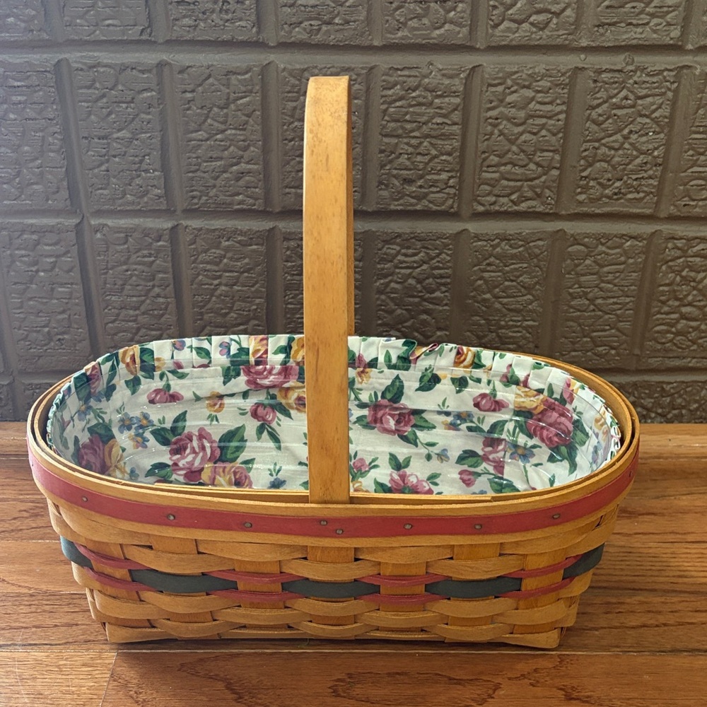 Longaberger Multicolor Woven Basket with Floral Lining